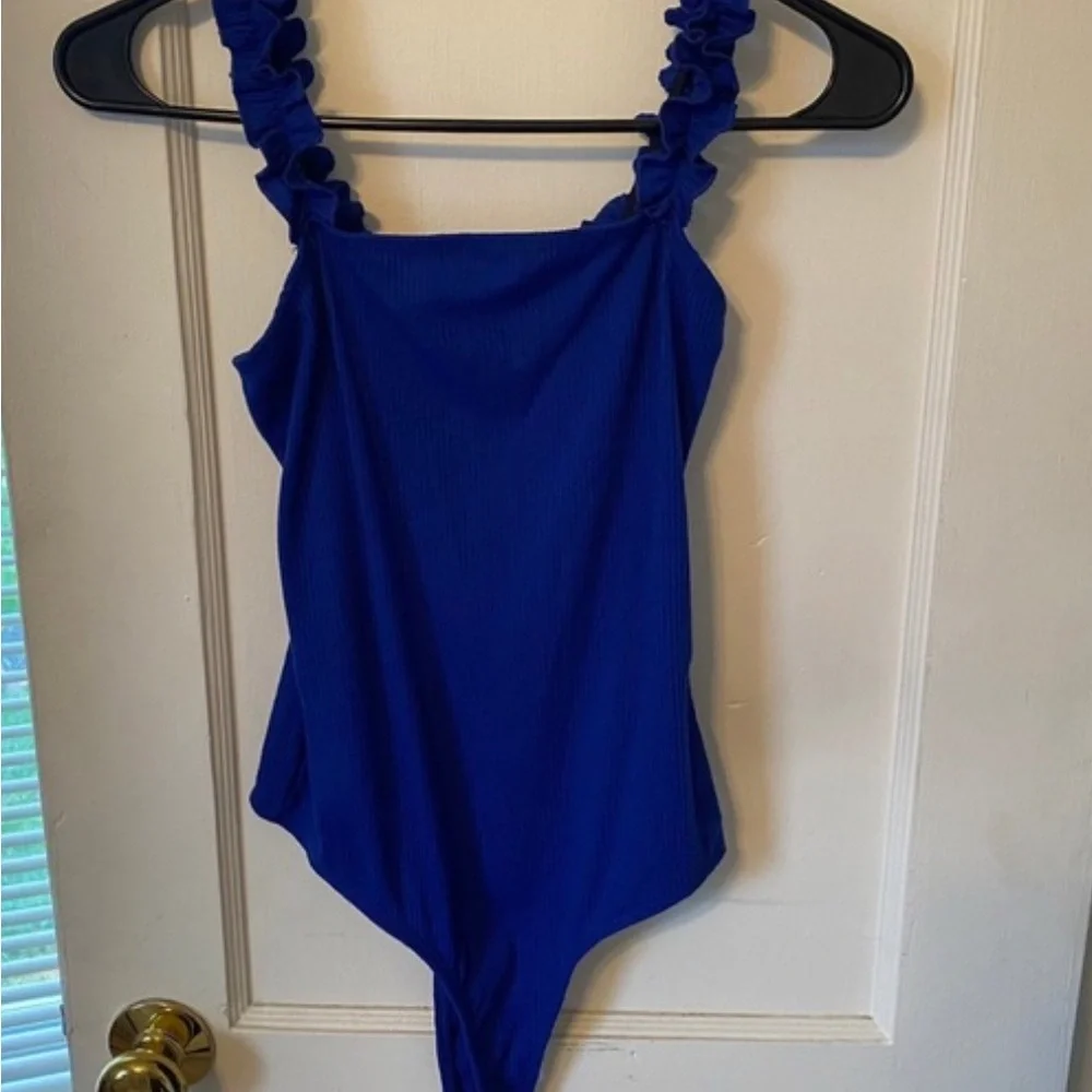 Blue Ruffled Strap Top - Picture 2 of 6